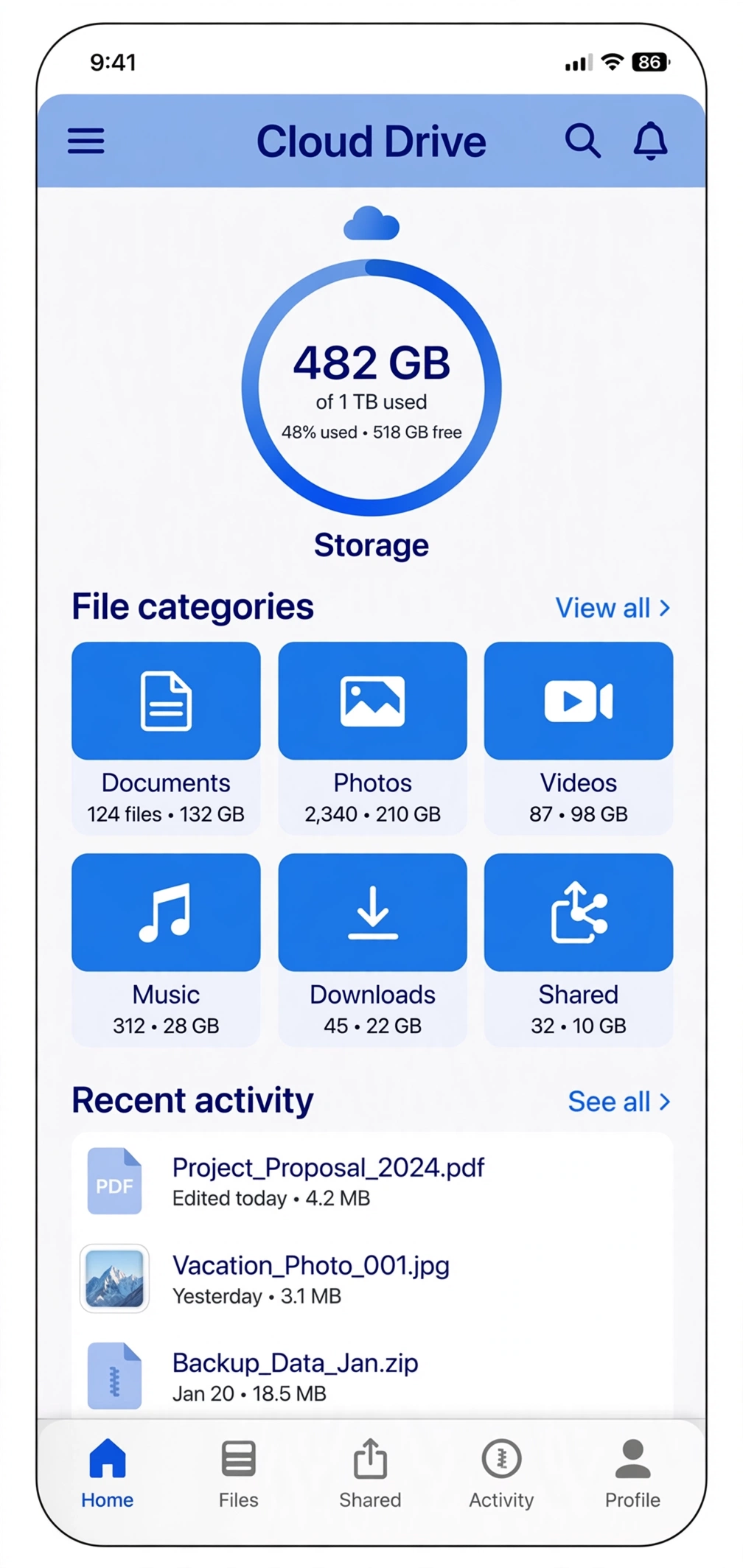 TeraBox cloud storage home screen