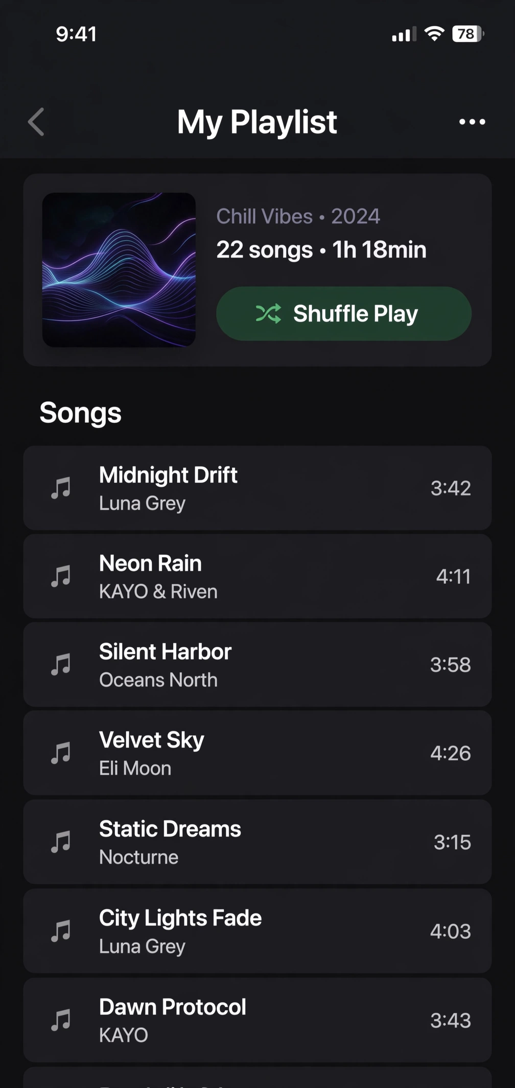 Nomad Music playlist view