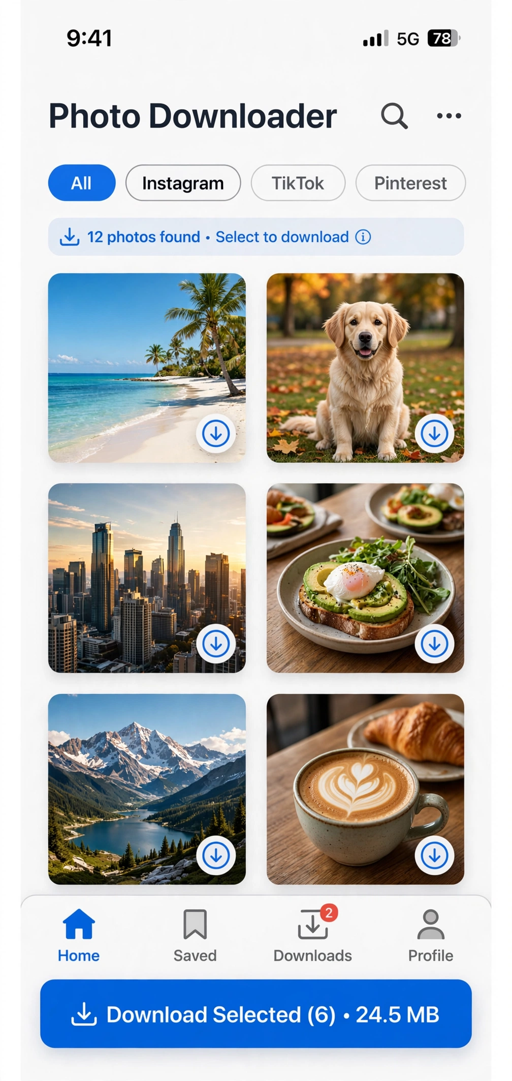 InSave mod photo grid with download buttons