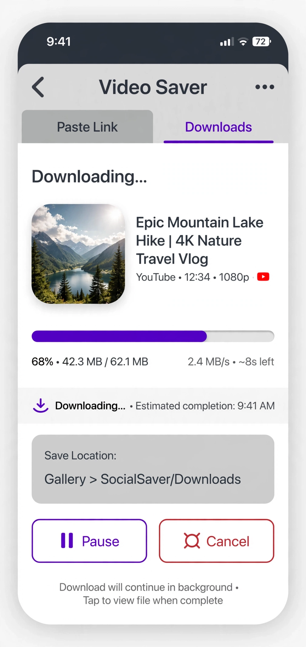 InSave mod video download progress