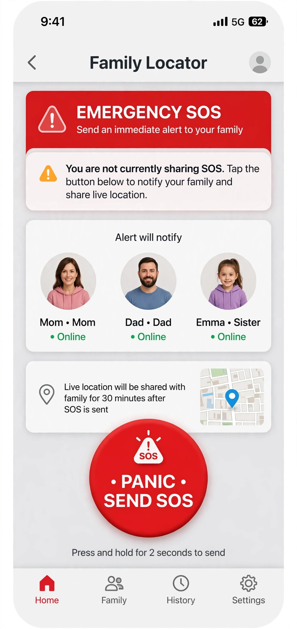iSharing mod emergency SOS screen