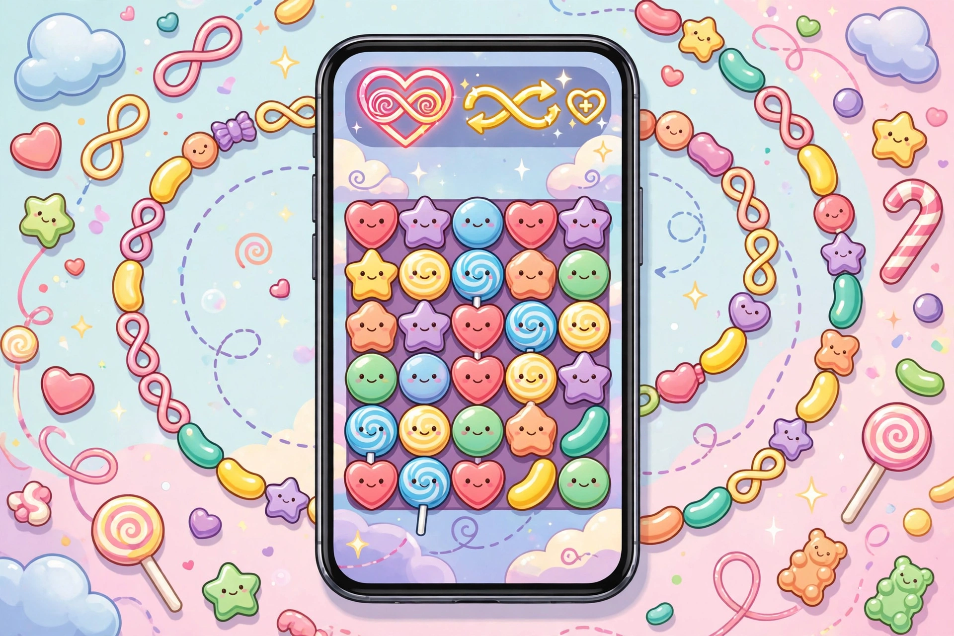 Candy Crush Saga level map with sweet candy land episodes