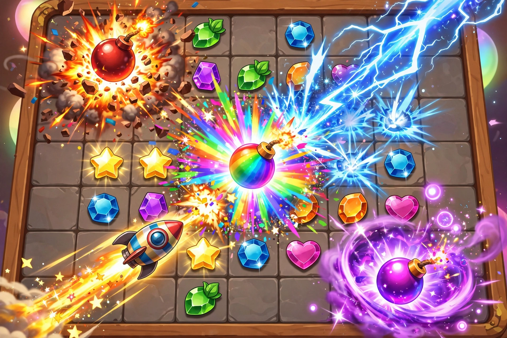Homescapes match-3 puzzle gameplay with boosters