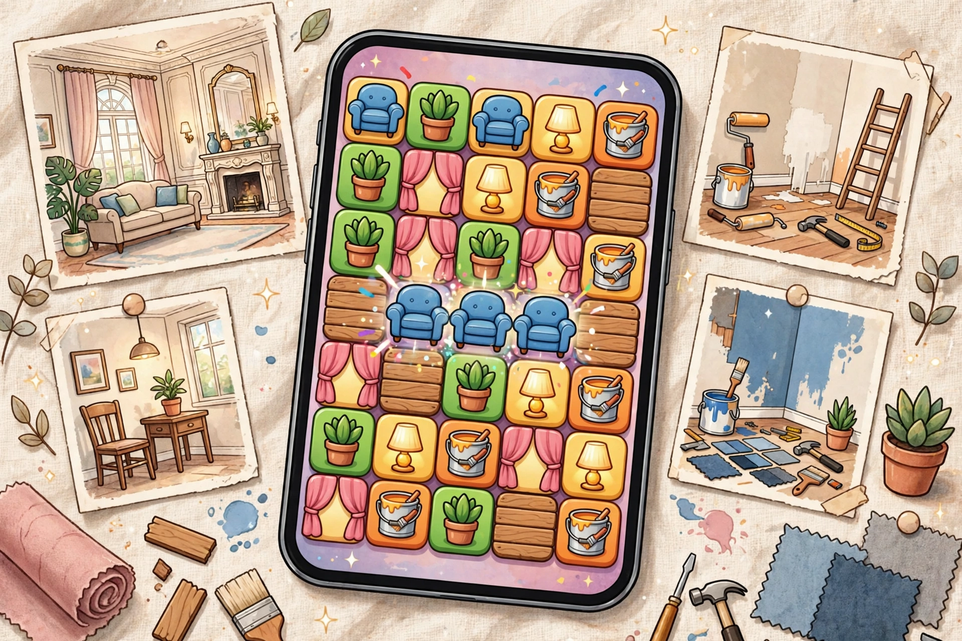 Homescapes MOD APK mansion rooms being renovated
