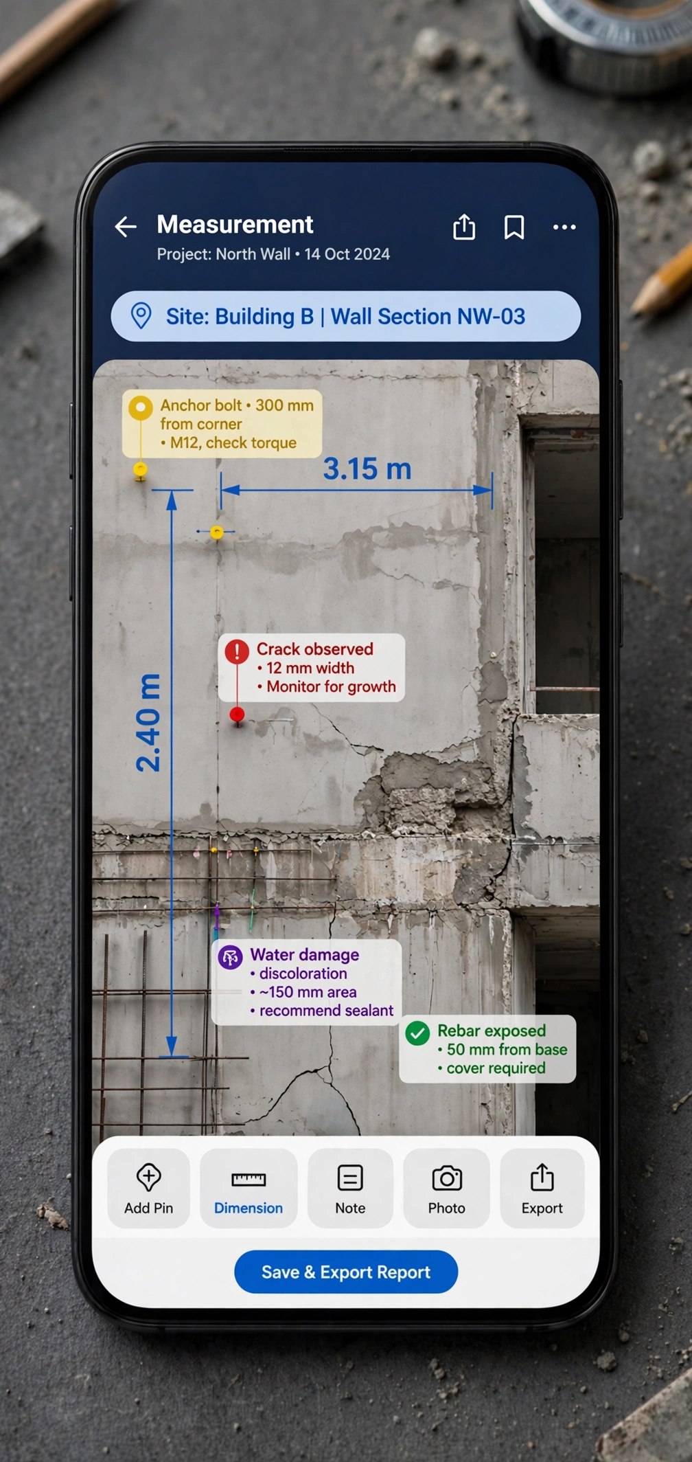 ImageMeter photo with measurement overlays