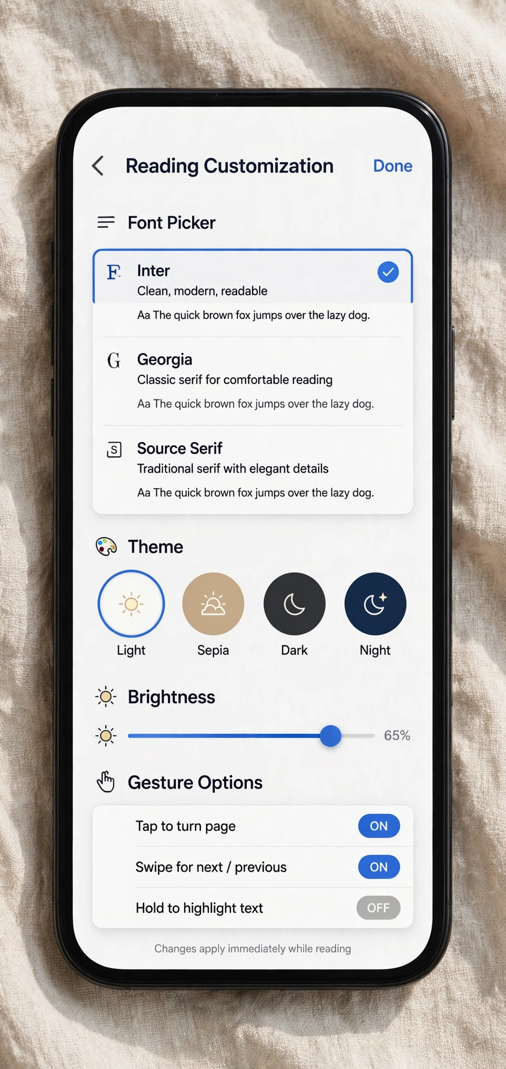 Librera PRO customization settings