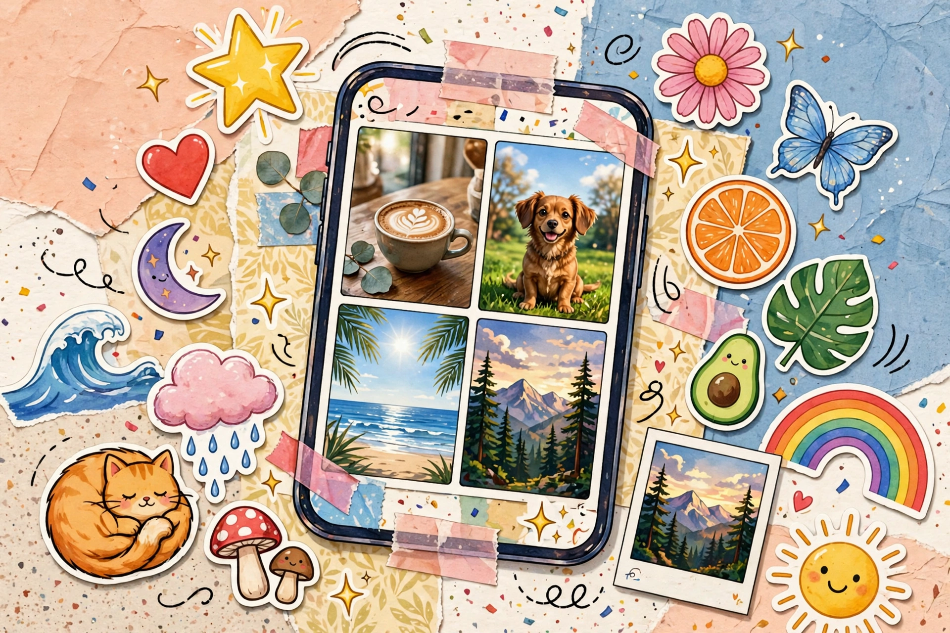 Collage maker with stickers and text overlays