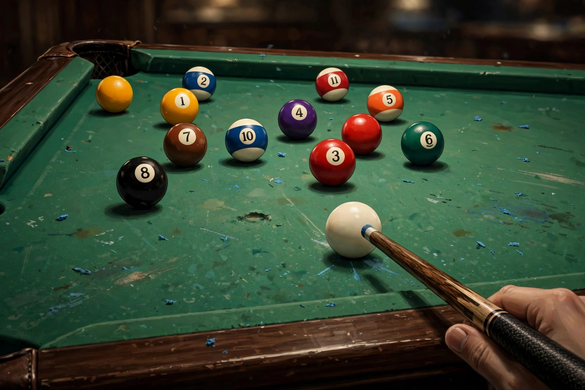 Collection of unlocked pool cues with different stat upgrades