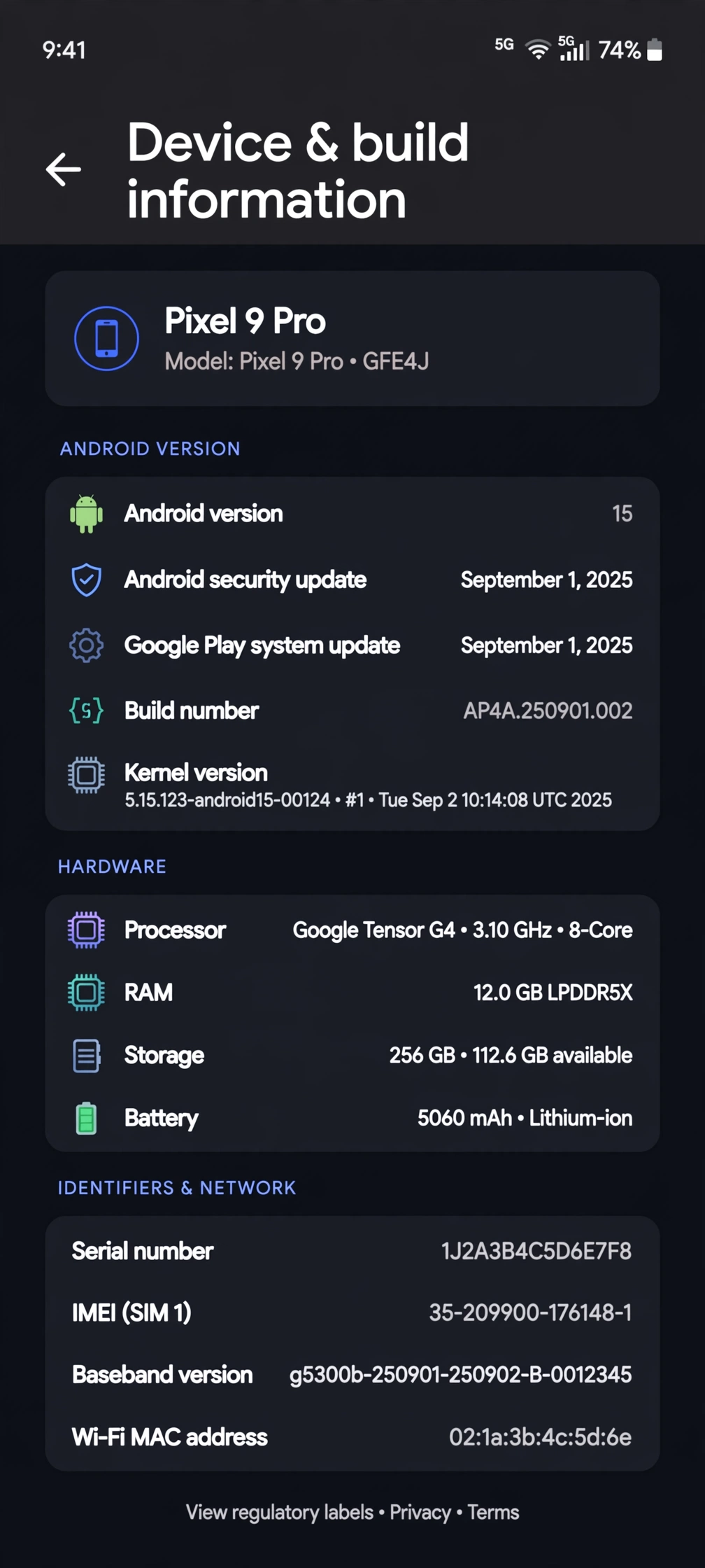 Root Checker device and build information details screen