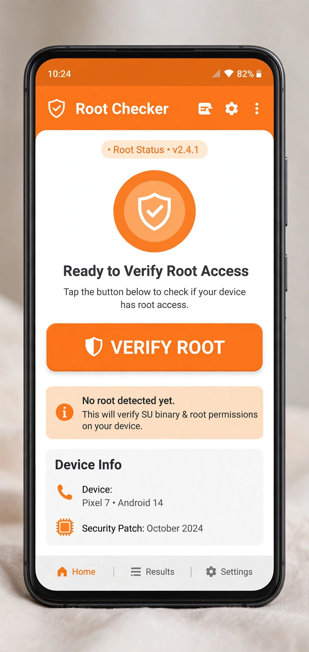 Root Checker main interface with Verify Root button